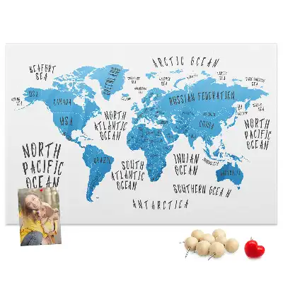 Printed Cork Memo Board Blue earth map