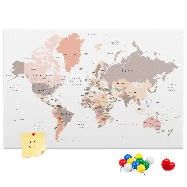 World Map Cork Memo Board