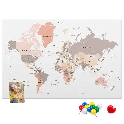 World Map Cork Memo Board