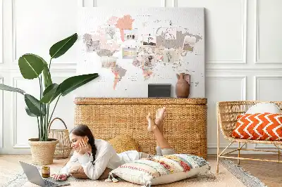 World Map Cork Memo Board