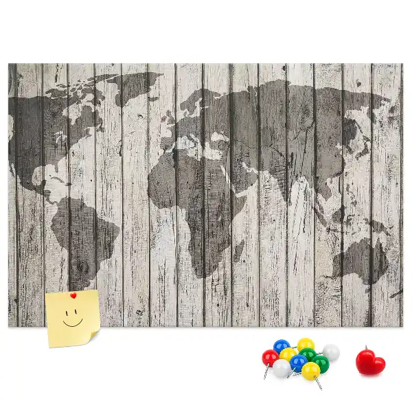 World Map Printed Cork Board with Wooden Frame