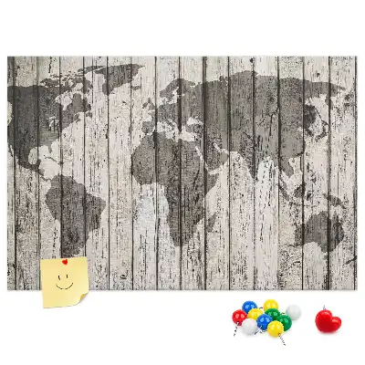World Map Printed Cork Board with Wooden Frame