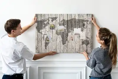 World Map Printed Cork Board with Wooden Frame