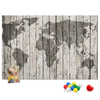 World Map Printed Cork Board with Wooden Frame