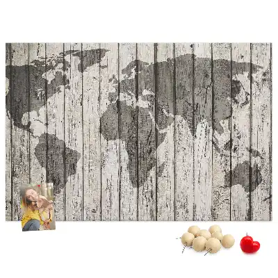 World Map Printed Cork Board with Wooden Frame