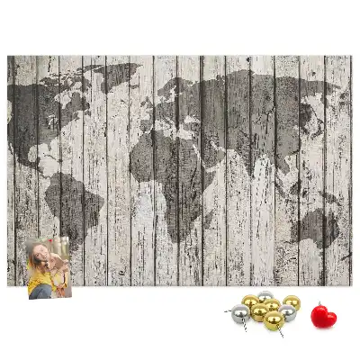 World Map Printed Cork Board with Wooden Frame