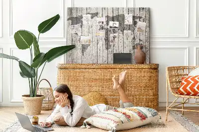 World Map Printed Cork Board with Wooden Frame