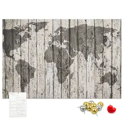 World Map Printed Cork Board with Wooden Frame