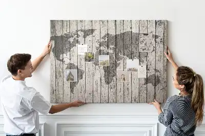 World Map Printed Cork Board with Wooden Frame