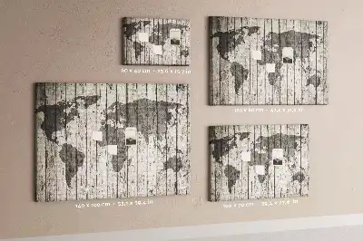 World Map Printed Cork Board with Wooden Frame