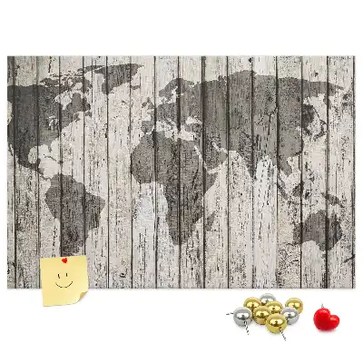 World Map Printed Cork Board with Wooden Frame