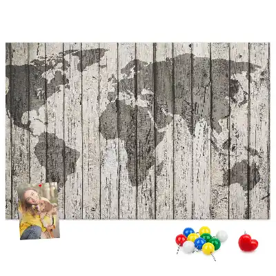 World Map Printed Cork Board with Wooden Frame
