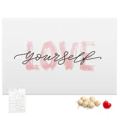 Printed Cork Memo Board Love yourself lettering
