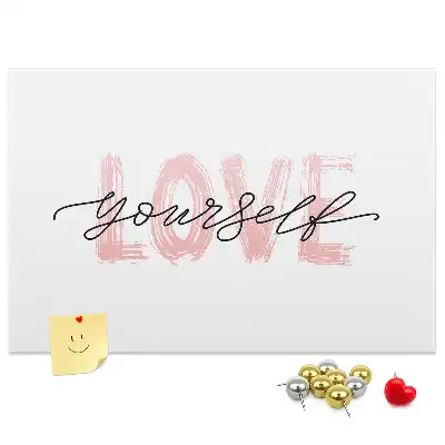 Printed Cork Memo Board Love yourself lettering
