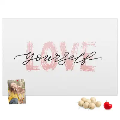 Printed Cork Memo Board Love yourself lettering