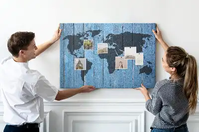 World Map Wooden Cork Memo Board