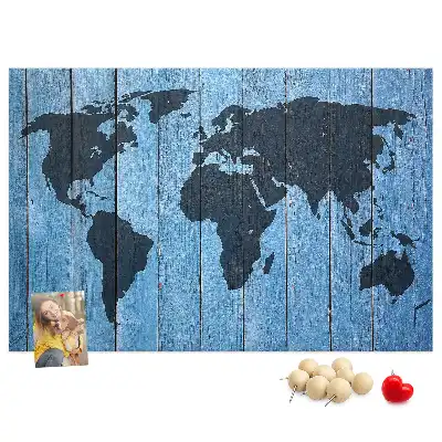 World Map Wooden Cork Memo Board