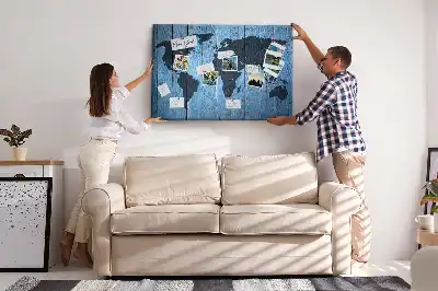 World Map Wooden Cork Memo Board