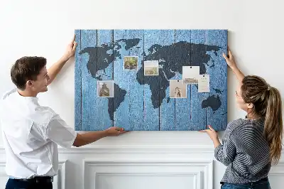 Cork memo board Wooden board world map