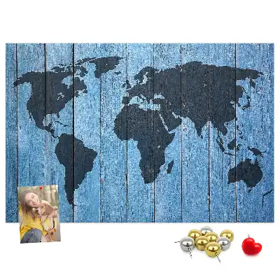 World Map Wooden Cork Memo Board