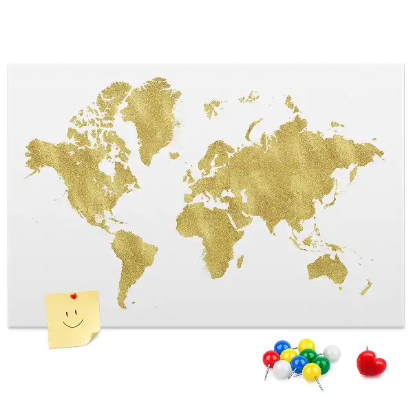 Gold World Map Printed Cork Board