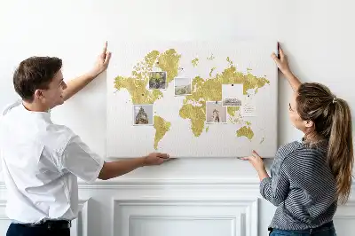 Gold World Map Printed Cork Board