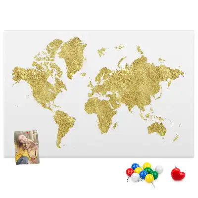 Gold World Map Printed Cork Board
