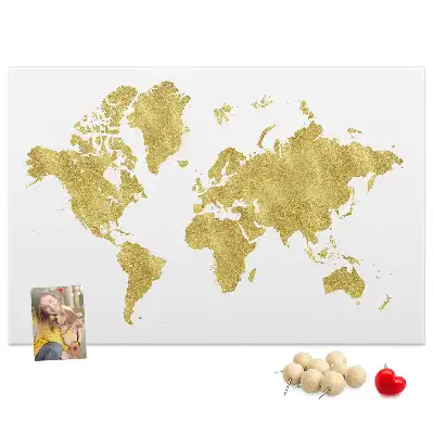 Gold World Map Printed Cork Board