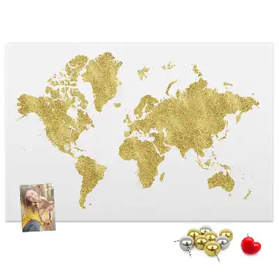 Gold World Map Printed Cork Board