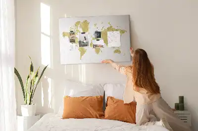 Gold World Map Printed Cork Board