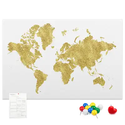 Gold World Map Printed Cork Board