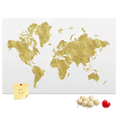 Gold World Map Printed Cork Board