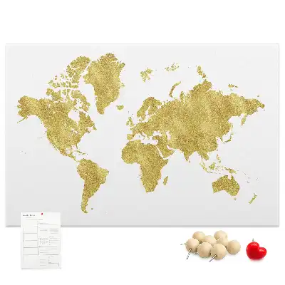 Gold World Map Printed Cork Board