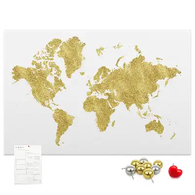 Gold World Map Printed Cork Board