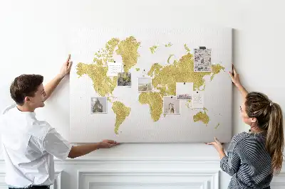 Gold World Map Printed Cork Board