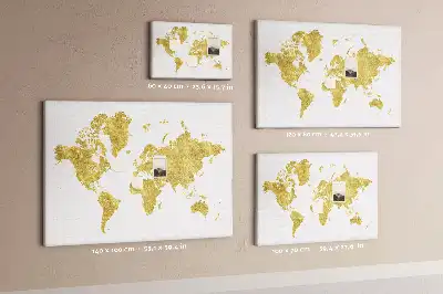 Gold World Map Printed Cork Board
