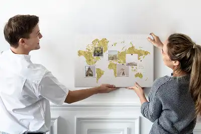 Gold World Map Printed Cork Board