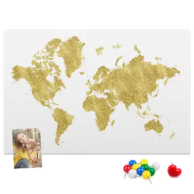 Gold World Map Printed Cork Board