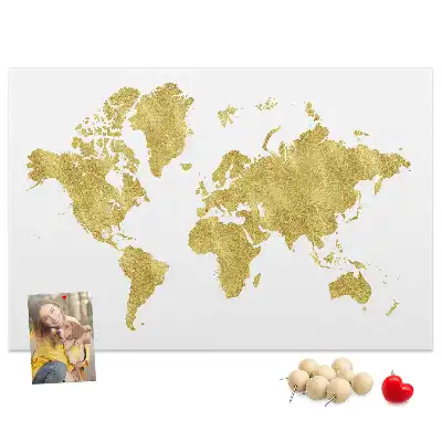 Gold World Map Printed Cork Board