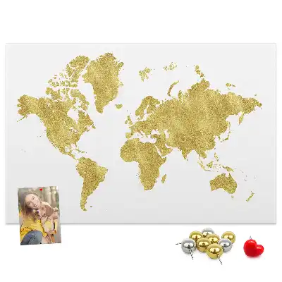 Gold World Map Printed Cork Board