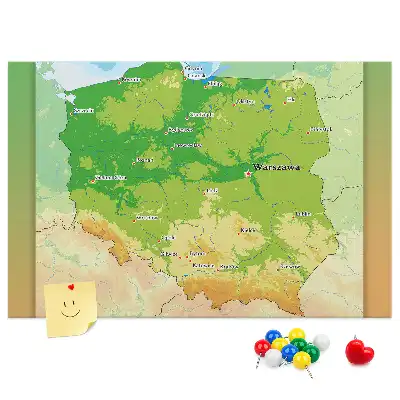 Printed Cork Memo Board with Physical Map of Poland