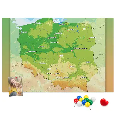 Printed Cork Memo Board with Physical Map of Poland