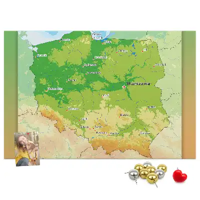 Printed Cork Memo Board with Physical Map of Poland