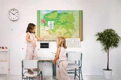 Printed Cork Memo Board with Physical Map of Poland