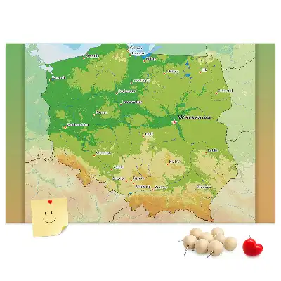 Printed Cork Memo Board with Physical Map of Poland