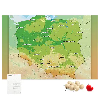 Printed Cork Memo Board with Physical Map of Poland