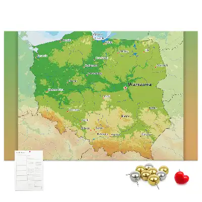 Printed Cork Memo Board with Physical Map of Poland