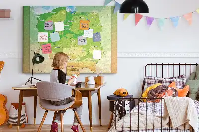 Printed Cork Memo Board with Physical Map of Poland