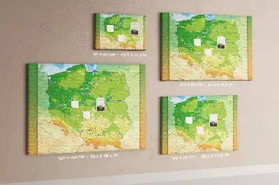 Printed Cork Memo Board with Physical Map of Poland