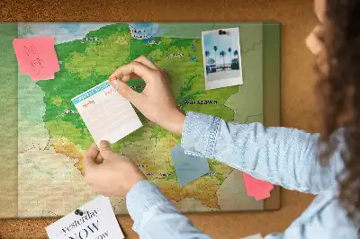 Printed Cork Memo Board with Physical Map of Poland